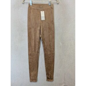 NEW VICI Leggings Women's XS Tan Faux Suede High Rise Skinny Pull On Leggings